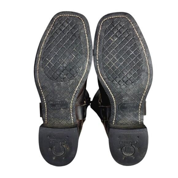 Vintage 80s FRYE Leather Harness Square Toe Moto Cowboy Boot Men's Size 10 Brown - Picture 16 of 16